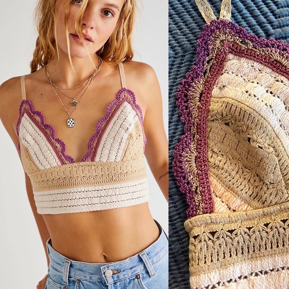 NWT Free People Another Weekend crochet longline bralette in soft pink combo - Picture 5 of 10